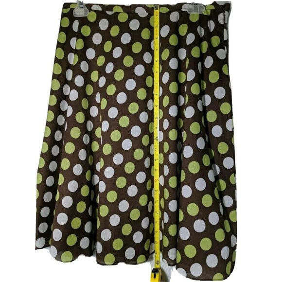 Skirt A-Line Womans Size 10P Cotton Brown w/ Lime Green & White Polk-A-Dots - Picture 2 of 9